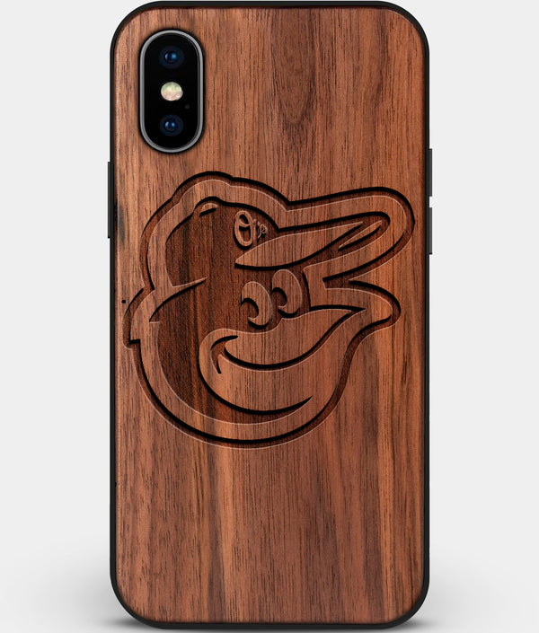 Custom Carved Wood Baltimore Orioles iPhone X/XS Case | Personalized Walnut Wood Baltimore Orioles Cover, Birthday Gift, Gifts For Him, Monogrammed Gift For Fan | by Engraved In Nature