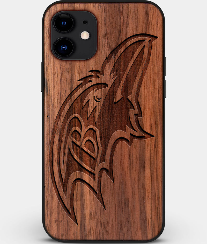 Custom Carved Wood Baltimore Ravens iPhone 11 Case | Personalized Walnut Wood Baltimore Ravens Cover, Birthday Gift, Gifts For Him, Monogrammed Gift For Fan | by Engraved In Nature