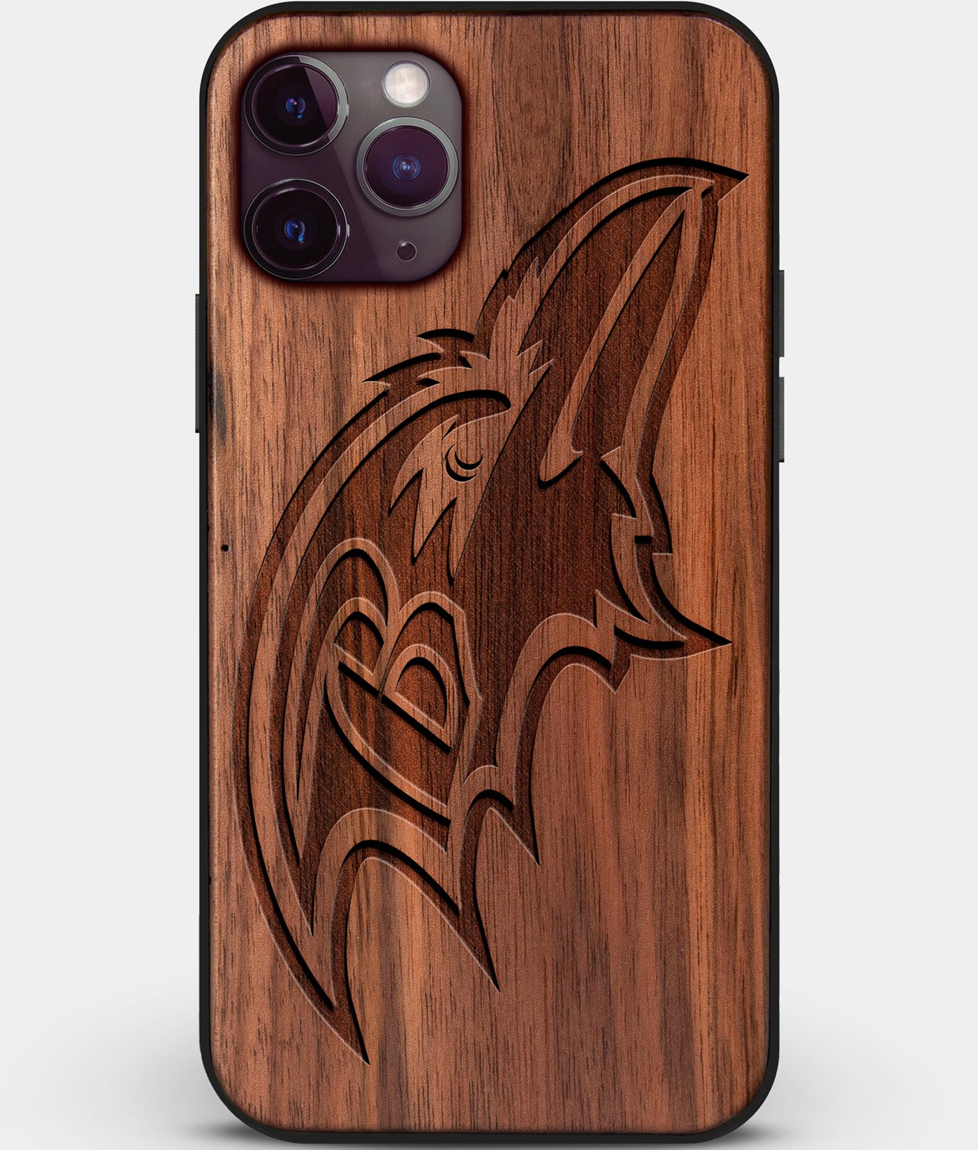 Custom Carved Wood Baltimore Ravens iPhone 11 Pro Case | Personalized Walnut Wood Baltimore Ravens Cover, Birthday Gift, Gifts For Him, Monogrammed Gift For Fan | by Engraved In Nature