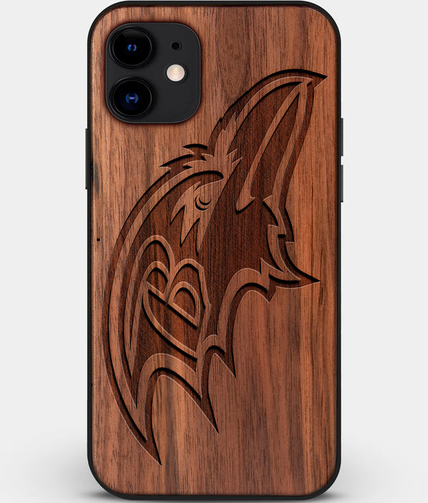 Custom Carved Wood Baltimore Ravens iPhone 12 Case | Personalized Walnut Wood Baltimore Ravens Cover, Birthday Gift, Gifts For Him, Monogrammed Gift For Fan | by Engraved In Nature