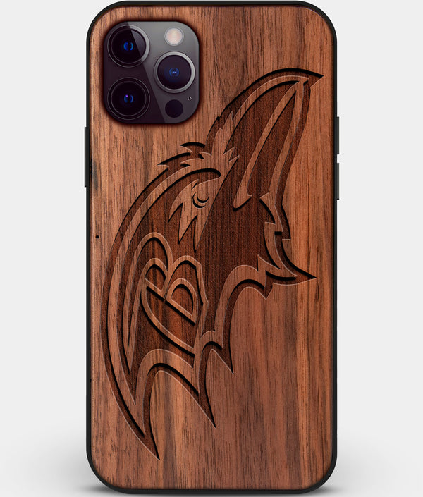 Custom Carved Wood Baltimore Ravens iPhone 12 Pro Case | Personalized Walnut Wood Baltimore Ravens Cover, Birthday Gift, Gifts For Him, Monogrammed Gift For Fan | by Engraved In Nature
