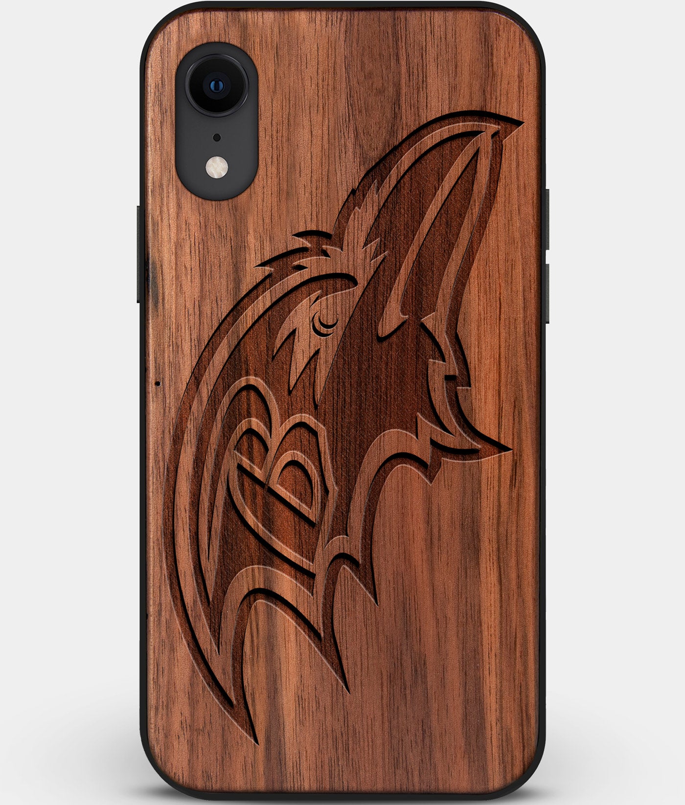 Custom Carved Wood Baltimore Ravens iPhone XR Case | Personalized Walnut Wood Baltimore Ravens Cover, Birthday Gift, Gifts For Him, Monogrammed Gift For Fan | by Engraved In Nature