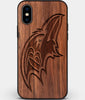 Custom Carved Wood Baltimore Ravens iPhone X/XS Case | Personalized Walnut Wood Baltimore Ravens Cover, Birthday Gift, Gifts For Him, Monogrammed Gift For Fan | by Engraved In Nature