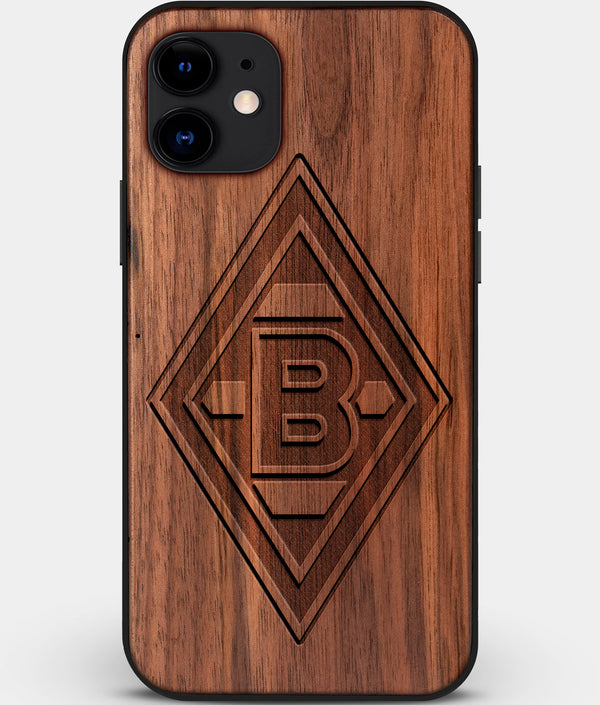 Custom Carved Wood Borussia Monchengladbach iPhone 11 Case | Personalized Walnut Wood Borussia Monchengladbach Cover, Birthday Gift, Gifts For Him, Monogrammed Gift For Fan | by Engraved In Nature