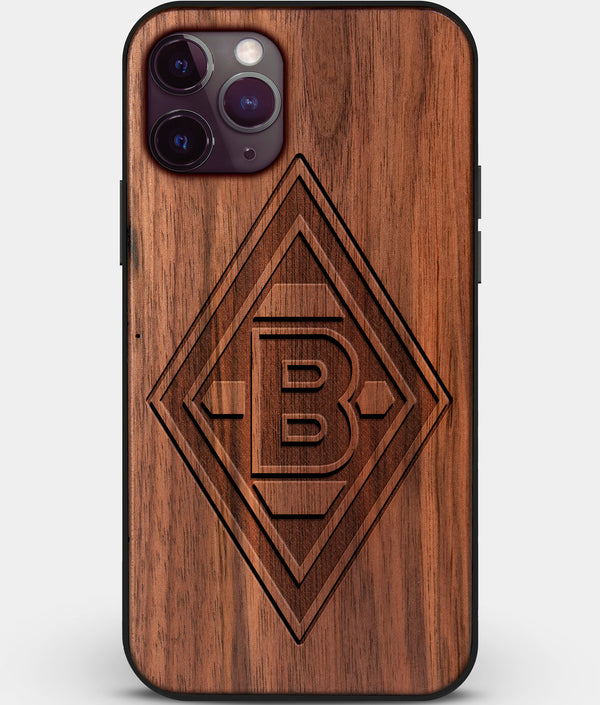 Custom Carved Wood Borussia Monchengladbach iPhone 11 Pro Case | Personalized Walnut Wood Borussia Monchengladbach Cover, Birthday Gift, Gifts For Him, Monogrammed Gift For Fan | by Engraved In Nature