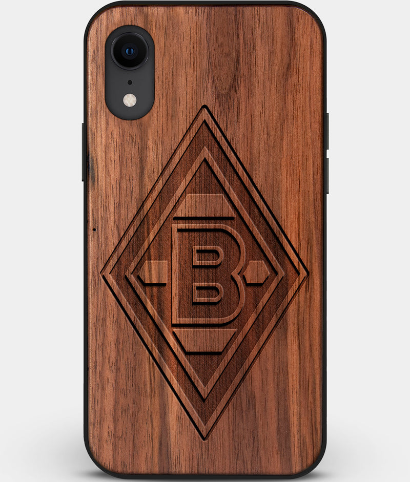 Custom Carved Wood Borussia Monchengladbach iPhone XR Case | Personalized Walnut Wood Borussia Monchengladbach Cover, Birthday Gift, Gifts For Him, Monogrammed Gift For Fan | by Engraved In Nature