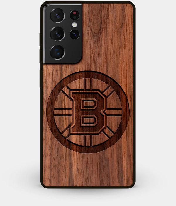 Best Walnut Wood Boston Bruins Galaxy S21 Ultra Case - Custom Engraved Cover - Engraved In Nature
