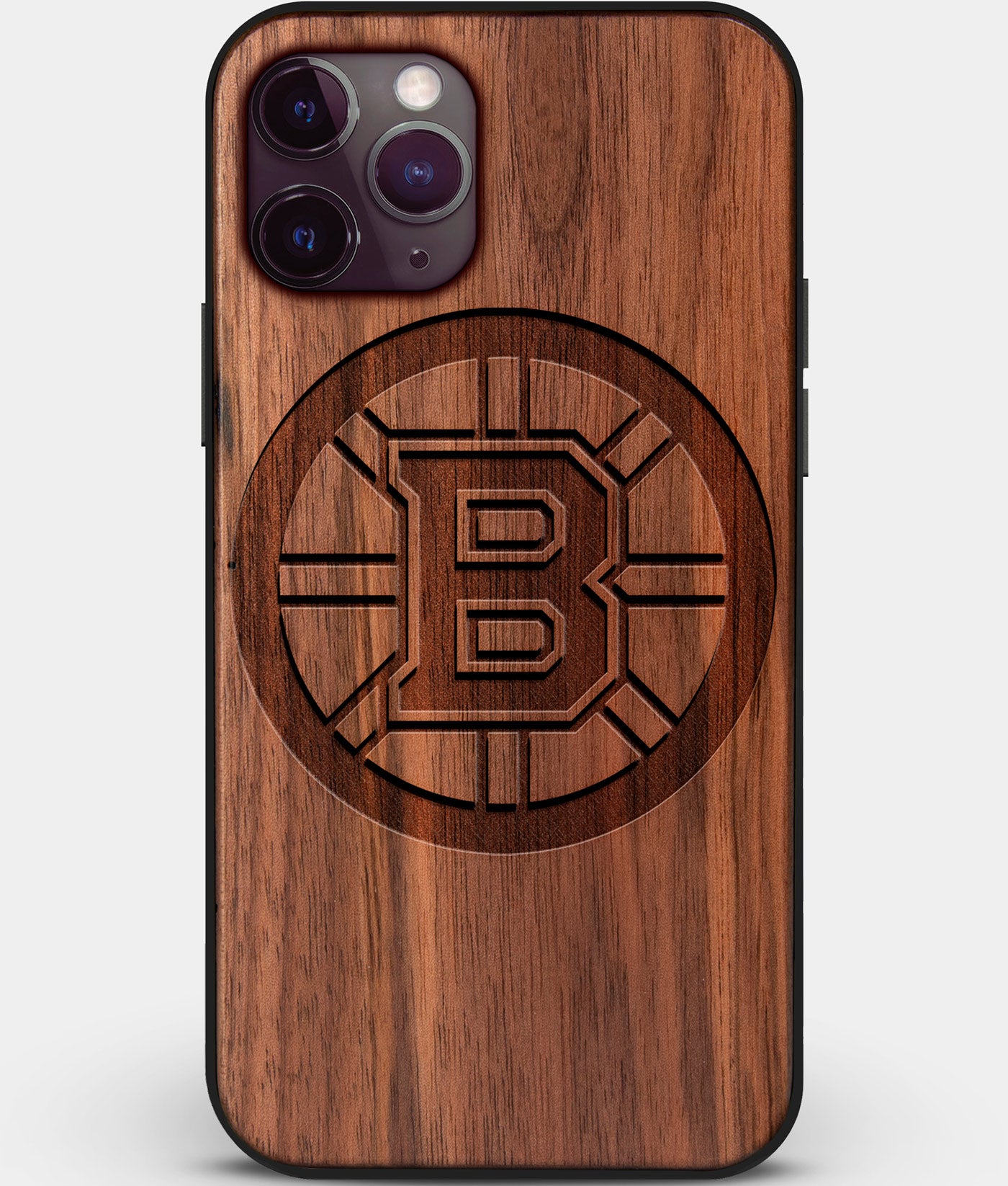 Custom Carved Wood Boston Bruins iPhone 11 Pro Case | Personalized Walnut Wood Boston Bruins Cover, Birthday Gift, Gifts For Him, Monogrammed Gift For Fan | by Engraved In Nature