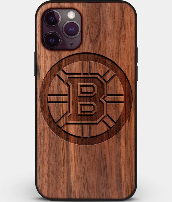 Custom Carved Wood Boston Bruins iPhone 11 Pro Max Case | Personalized Walnut Wood Boston Bruins Cover, Birthday Gift, Gifts For Him, Monogrammed Gift For Fan | by Engraved In Nature