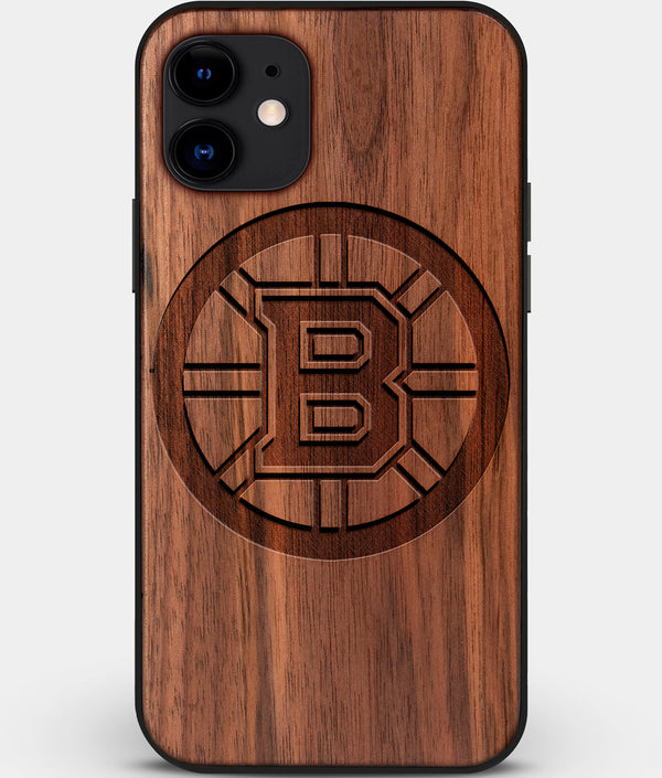 Custom Carved Wood Boston Bruins iPhone 12 Case | Personalized Walnut Wood Boston Bruins Cover, Birthday Gift, Gifts For Him, Monogrammed Gift For Fan | by Engraved In Nature