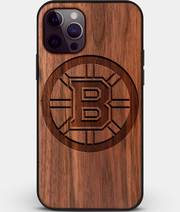 Custom Carved Wood Boston Bruins iPhone 12 Pro Case | Personalized Walnut Wood Boston Bruins Cover, Birthday Gift, Gifts For Him, Monogrammed Gift For Fan | by Engraved In Nature