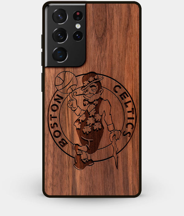 Best Walnut Wood Boston Celtics Galaxy S21 Ultra Case - Custom Engraved Cover - Engraved In Nature
