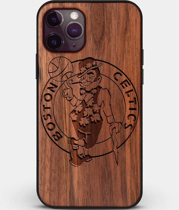 Custom Carved Wood Boston Celtics iPhone 11 Pro Case | Personalized Walnut Wood Boston Celtics Cover, Birthday Gift, Gifts For Him, Monogrammed Gift For Fan | by Engraved In Nature