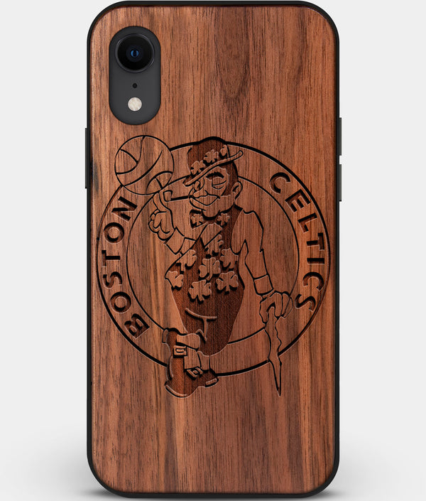 Custom Carved Wood Boston Celtics iPhone XR Case | Personalized Walnut Wood Boston Celtics Cover, Birthday Gift, Gifts For Him, Monogrammed Gift For Fan | by Engraved In Nature
