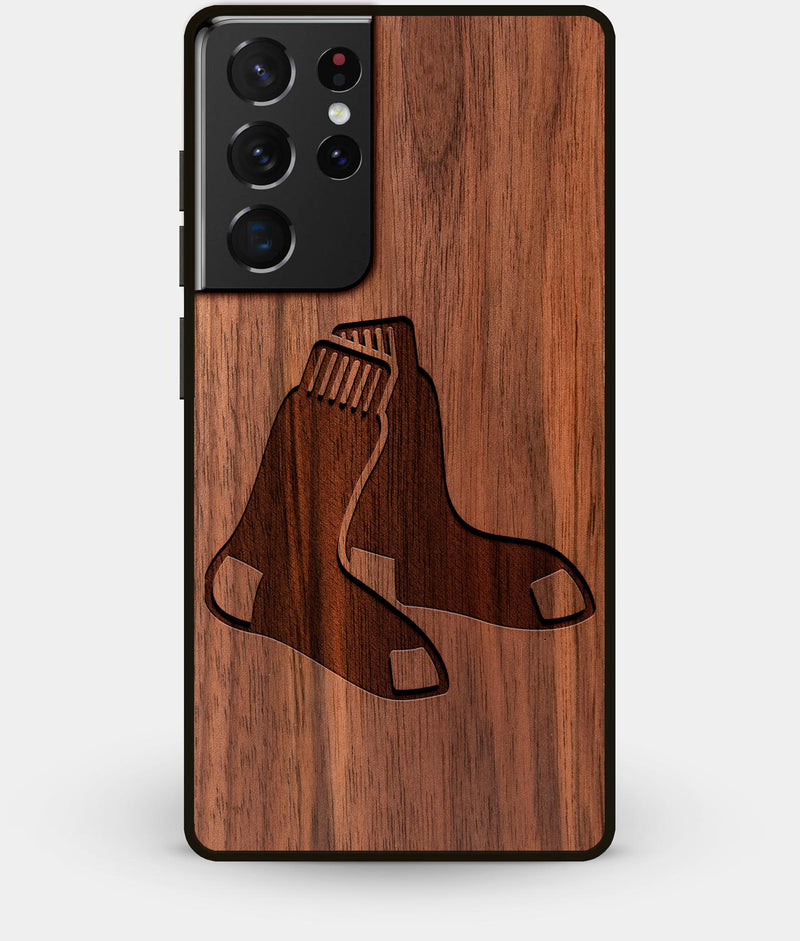 Best Walnut Wood Boston Red Sox Galaxy S21 Ultra Case - Custom Engraved Cover - Engraved In Nature