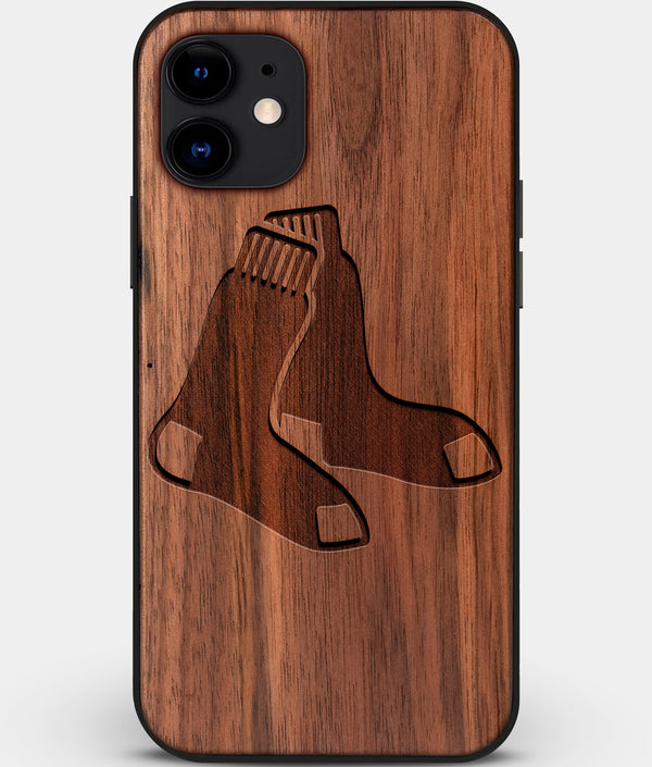 Custom Carved Wood Boston Red Sox iPhone 11 Case | Personalized Walnut Wood Boston Red Sox Cover, Birthday Gift, Gifts For Him, Monogrammed Gift For Fan | by Engraved In Nature
