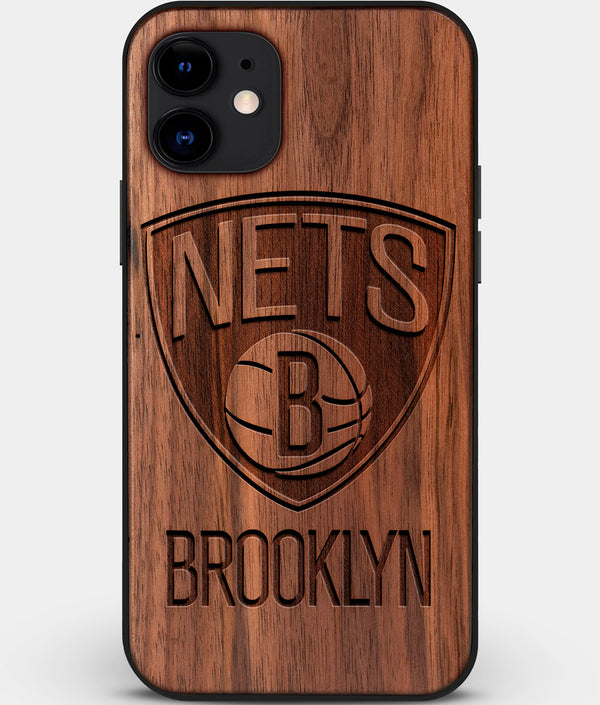 Custom Carved Wood Brooklyn Nets iPhone 11 Case | Personalized Walnut Wood Brooklyn Nets Cover, Birthday Gift, Gifts For Him, Monogrammed Gift For Fan | by Engraved In Nature