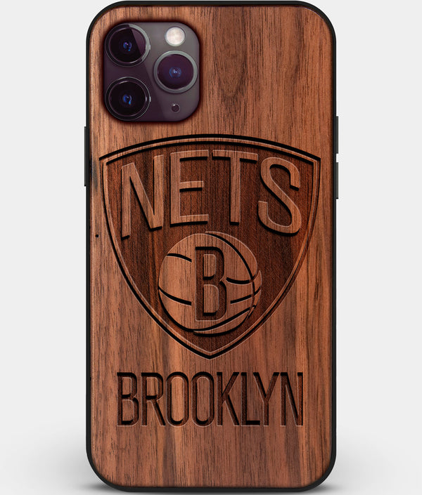 Custom Carved Wood Brooklyn Nets iPhone 11 Pro Case | Personalized Walnut Wood Brooklyn Nets Cover, Birthday Gift, Gifts For Him, Monogrammed Gift For Fan | by Engraved In Nature