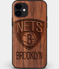 Custom Carved Wood Brooklyn Nets iPhone 12 Mini Case | Personalized Walnut Wood Brooklyn Nets Cover, Birthday Gift, Gifts For Him, Monogrammed Gift For Fan | by Engraved In Nature