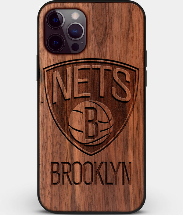 Custom Carved Wood Brooklyn Nets iPhone 12 Pro Case | Personalized Walnut Wood Brooklyn Nets Cover, Birthday Gift, Gifts For Him, Monogrammed Gift For Fan | by Engraved In Nature