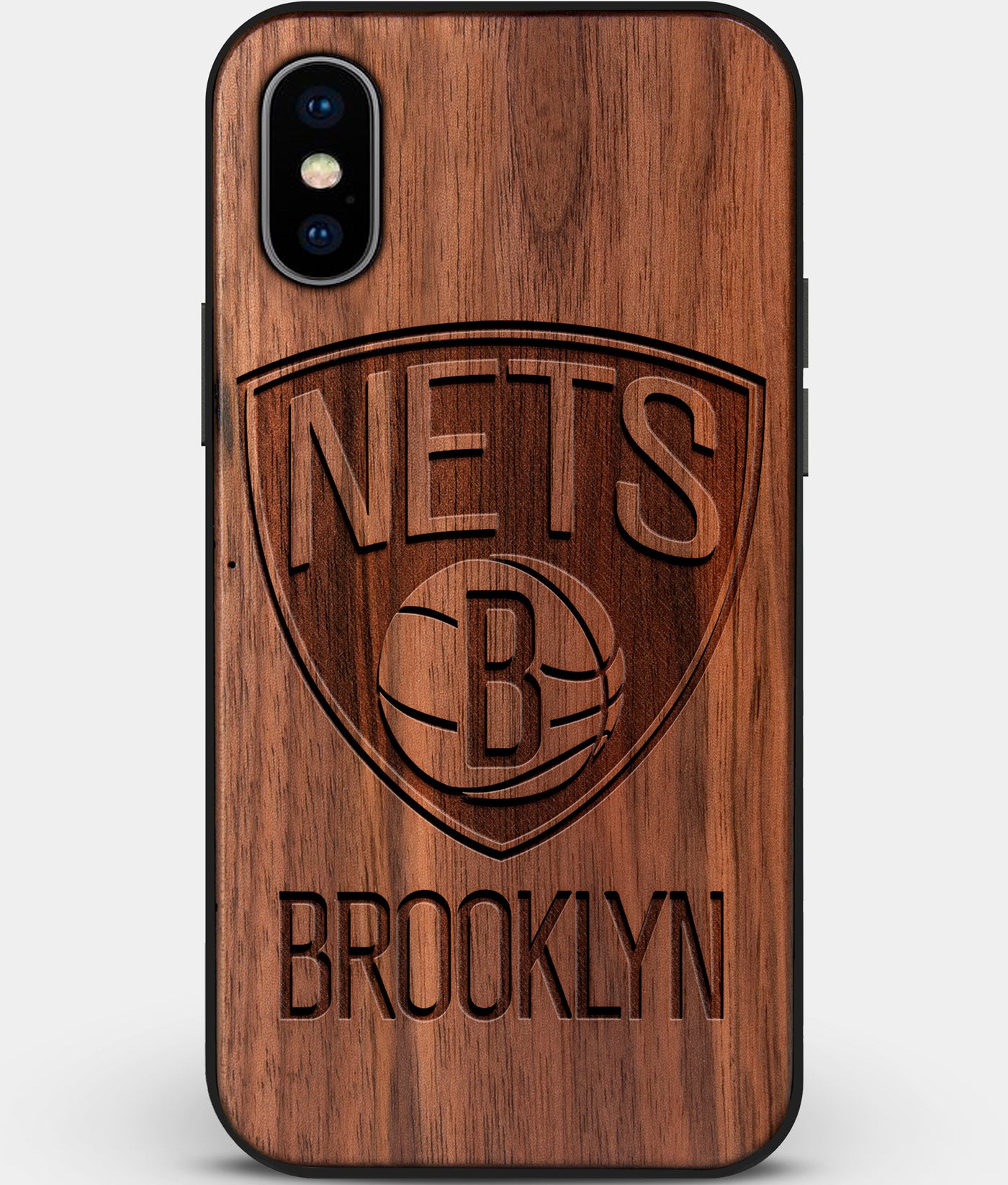Custom Carved Wood Brooklyn Nets iPhone X/XS Case | Personalized Walnut Wood Brooklyn Nets Cover, Birthday Gift, Gifts For Him, Monogrammed Gift For Fan | by Engraved In Nature