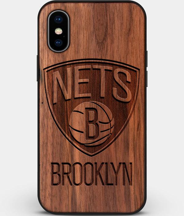 Custom Carved Wood Brooklyn Nets iPhone XS Max Case | Personalized Walnut Wood Brooklyn Nets Cover, Birthday Gift, Gifts For Him, Monogrammed Gift For Fan | by Engraved In Nature