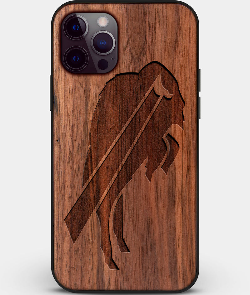 Custom Carved Wood Buffalo Bills iPhone 12 Pro Case | Personalized Walnut Wood Buffalo Bills Cover, Birthday Gift, Gifts For Him, Monogrammed Gift For Fan | by Engraved In Nature