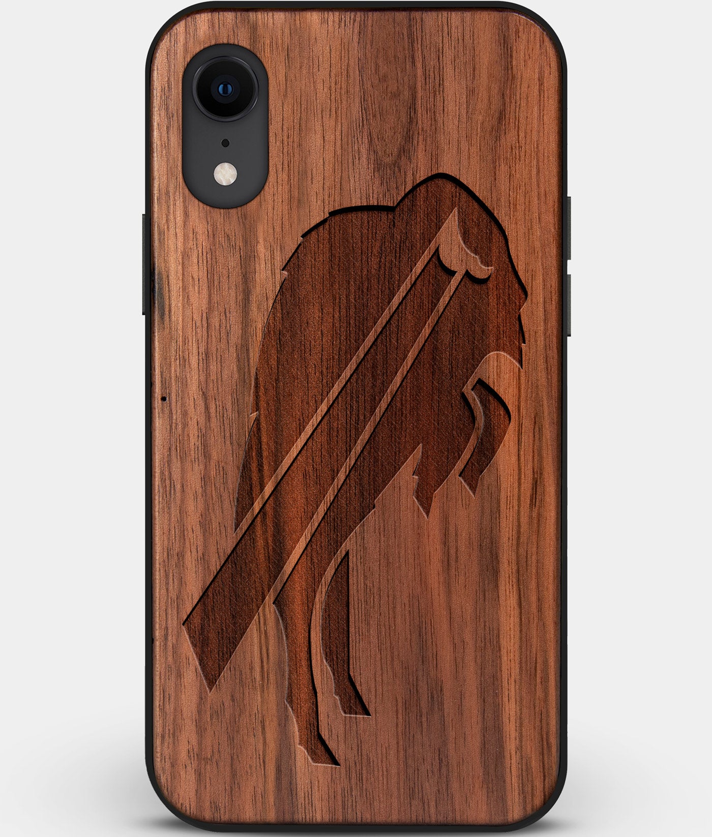 Custom Carved Wood Buffalo Bills iPhone XR Case | Personalized Walnut Wood Buffalo Bills Cover, Birthday Gift, Gifts For Him, Monogrammed Gift For Fan | by Engraved In Nature