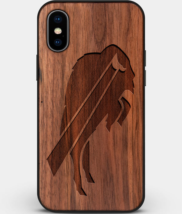 Custom Carved Wood Buffalo Bills iPhone X/XS Case | Personalized Walnut Wood Buffalo Bills Cover, Birthday Gift, Gifts For Him, Monogrammed Gift For Fan | by Engraved In Nature