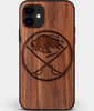 Custom Carved Wood Buffalo Sabres iPhone 11 Case | Personalized Walnut Wood Buffalo Sabres Cover, Birthday Gift, Gifts For Him, Monogrammed Gift For Fan | by Engraved In Nature
