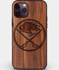 Custom Carved Wood Buffalo Sabres iPhone 11 Pro Case | Personalized Walnut Wood Buffalo Sabres Cover, Birthday Gift, Gifts For Him, Monogrammed Gift For Fan | by Engraved In Nature
