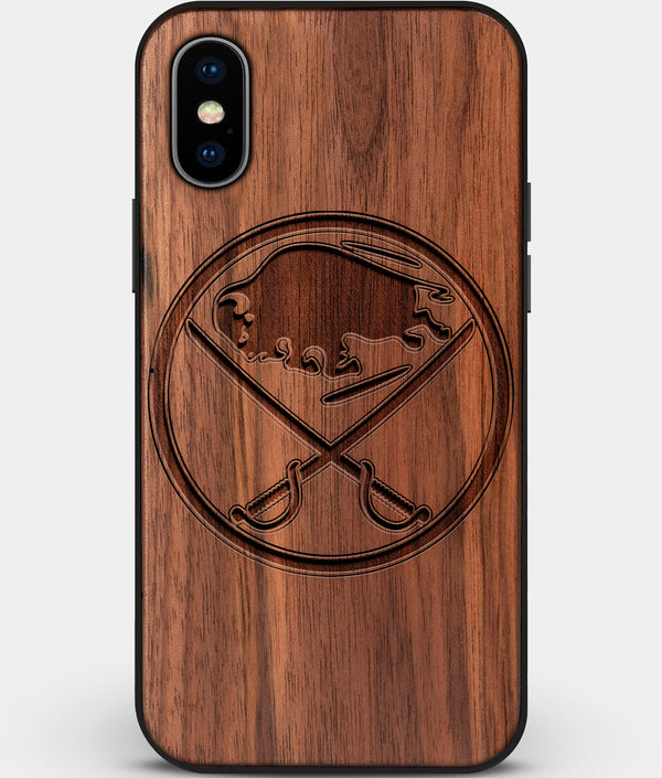 Custom Carved Wood Buffalo Sabres iPhone XS Max Case | Personalized Walnut Wood Buffalo Sabres Cover, Birthday Gift, Gifts For Him, Monogrammed Gift For Fan | by Engraved In Nature