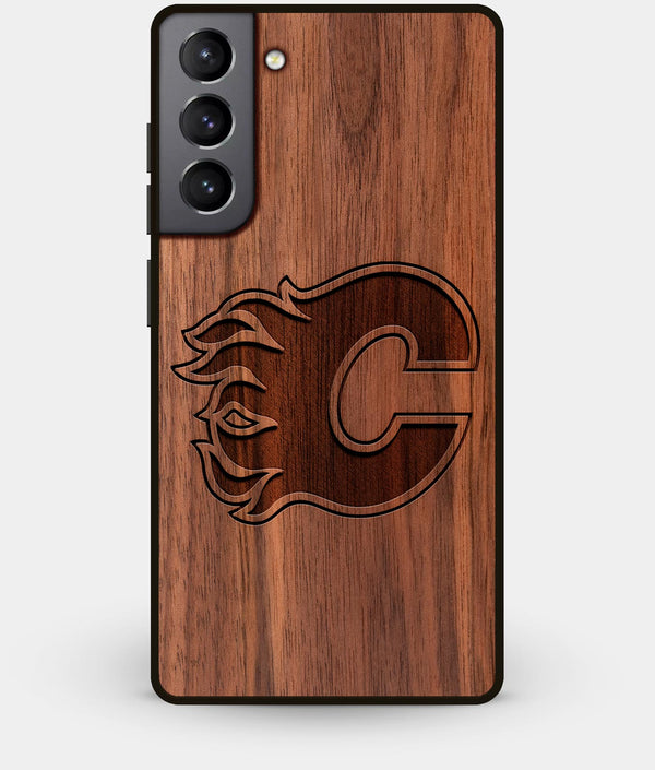 Best Walnut Wood Calgary Flames Galaxy S21 Case - Custom Engraved Cover - Engraved In Nature