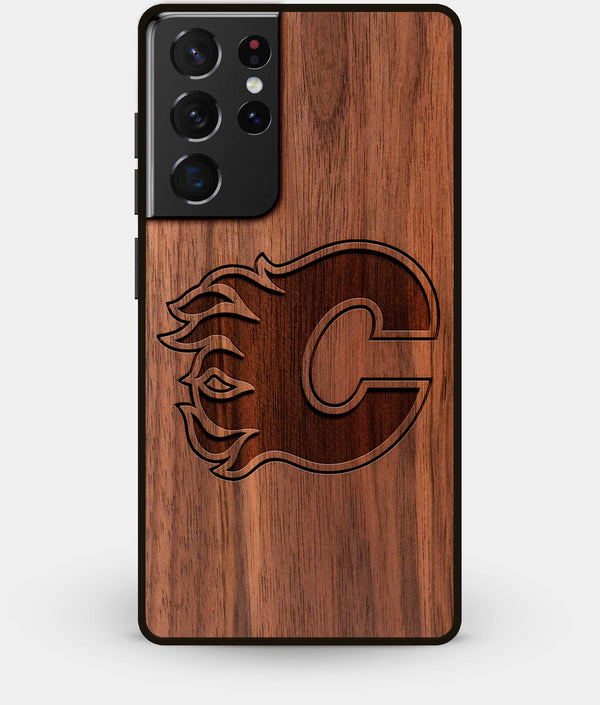 Best Walnut Wood Calgary Flames Galaxy S21 Ultra Case - Custom Engraved Cover - Engraved In Nature