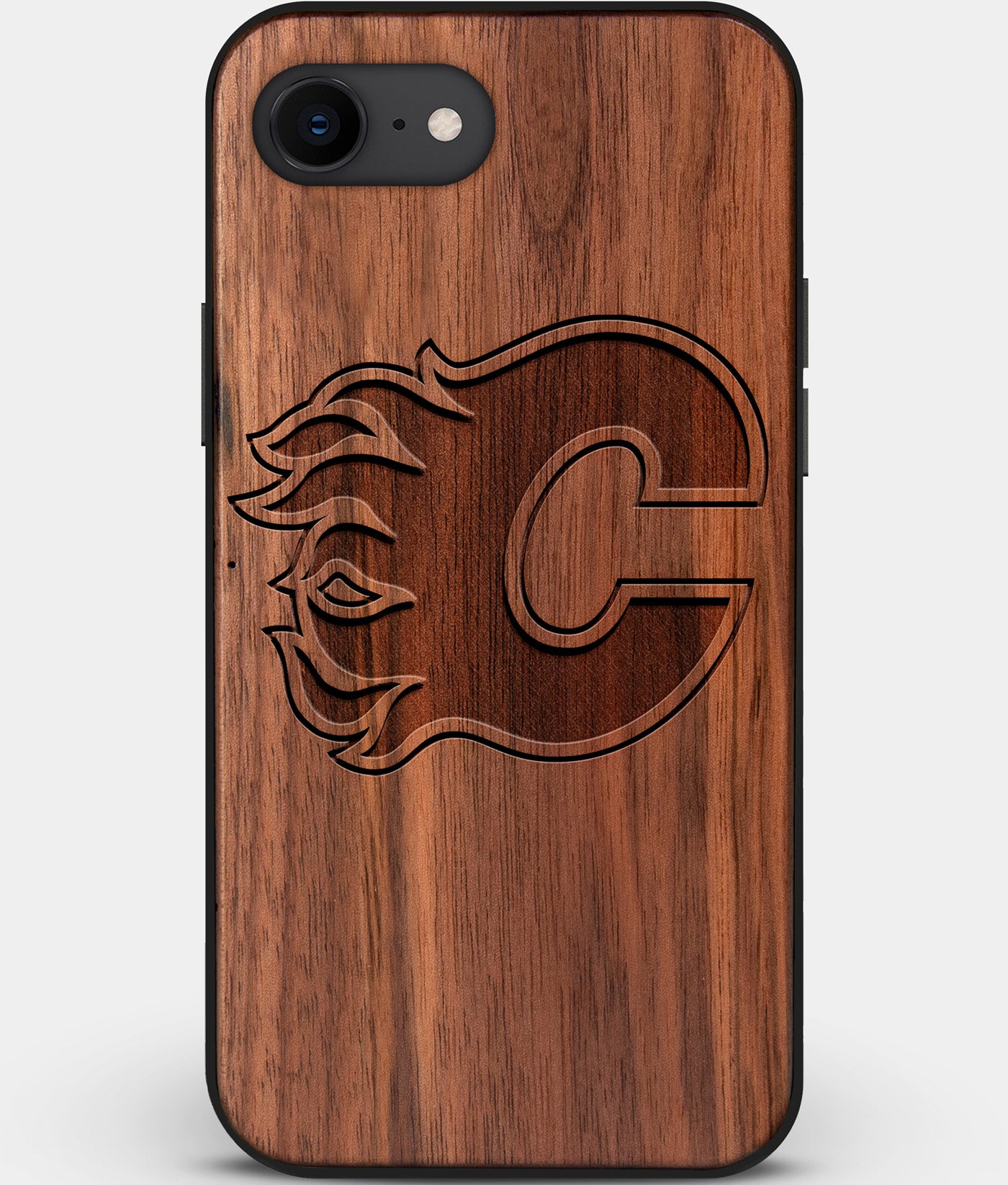 Best Custom Engraved Walnut Wood Calgary Flames iPhone SE Case - Engraved In Nature