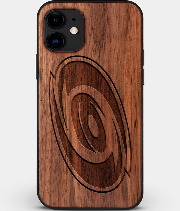 Custom Carved Wood Carolina Hurricanes iPhone 12 Case | Personalized Walnut Wood Carolina Hurricanes Cover, Birthday Gift, Gifts For Him, Monogrammed Gift For Fan | by Engraved In Nature