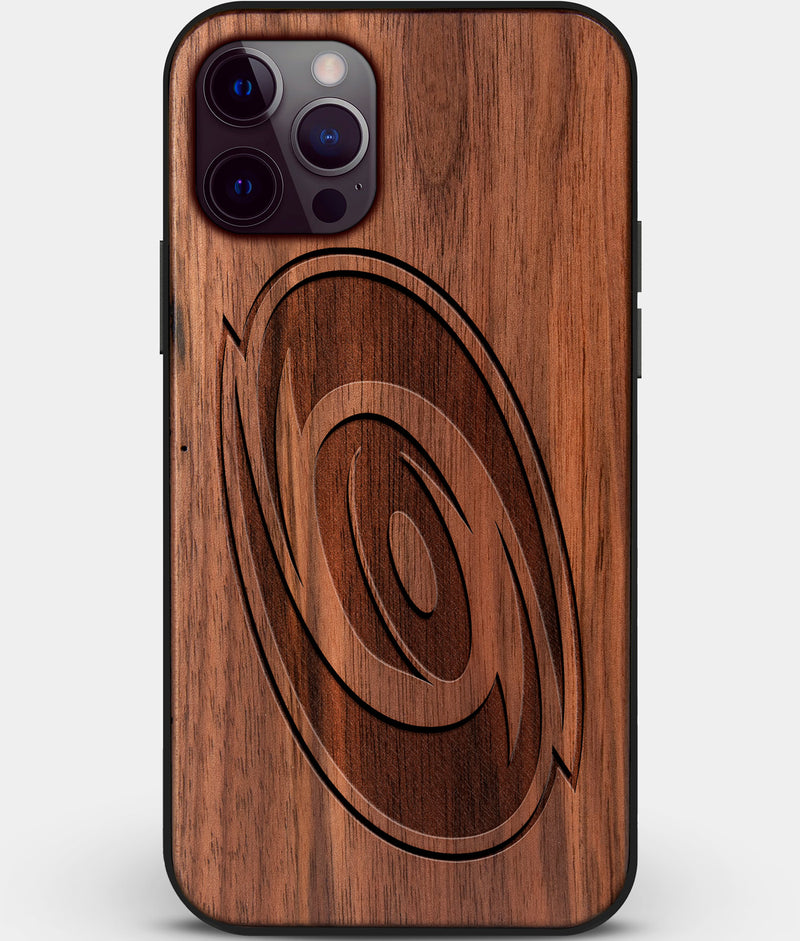 Custom Carved Wood Carolina Hurricanes iPhone 12 Pro Max Case | Personalized Walnut Wood Carolina Hurricanes Cover, Birthday Gift, Gifts For Him, Monogrammed Gift For Fan | by Engraved In Nature