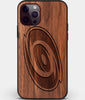 Custom Carved Wood Carolina Hurricanes iPhone 12 Pro Max Case | Personalized Walnut Wood Carolina Hurricanes Cover, Birthday Gift, Gifts For Him, Monogrammed Gift For Fan | by Engraved In Nature