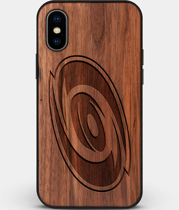 Custom Carved Wood Carolina Hurricanes iPhone XS Max Case | Personalized Walnut Wood Carolina Hurricanes Cover, Birthday Gift, Gifts For Him, Monogrammed Gift For Fan | by Engraved In Nature