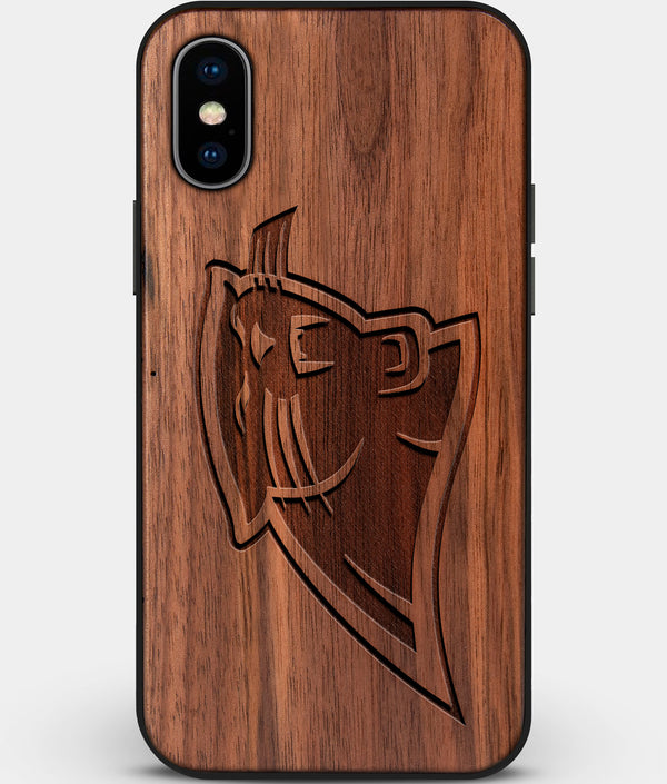 Custom Carved Wood Carolina Panthers iPhone X/XS Case | Personalized Walnut Wood Carolina Panthers Cover, Birthday Gift, Gifts For Him, Monogrammed Gift For Fan | by Engraved In Nature
