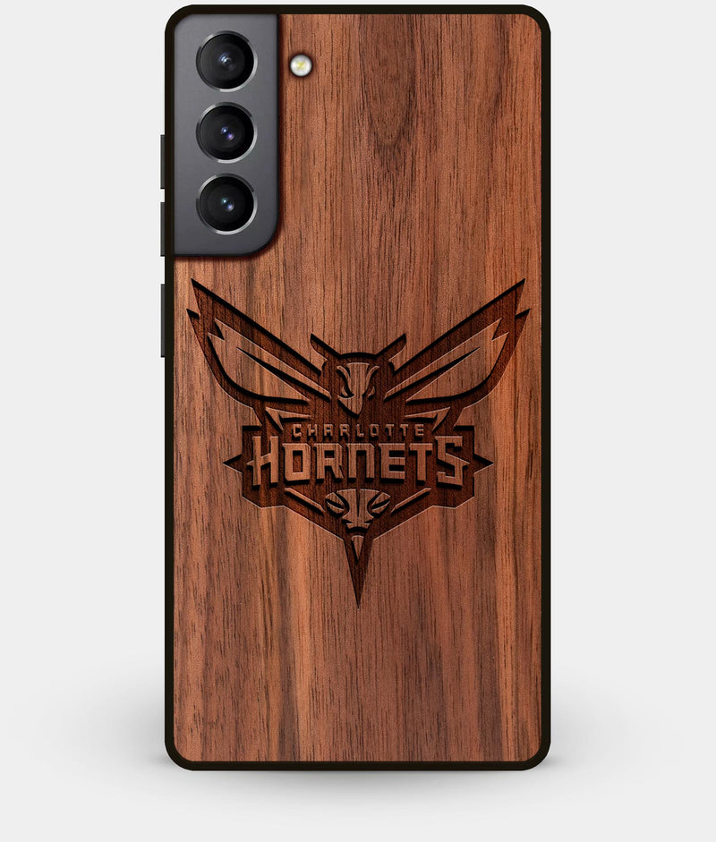 Best Walnut Wood Charlotte Hornets Galaxy S21 Case - Custom Engraved Cover - Engraved In Nature