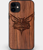 Custom Carved Wood Charlotte Hornets iPhone 11 Case | Personalized Walnut Wood Charlotte Hornets Cover, Birthday Gift, Gifts For Him, Monogrammed Gift For Fan | by Engraved In Nature