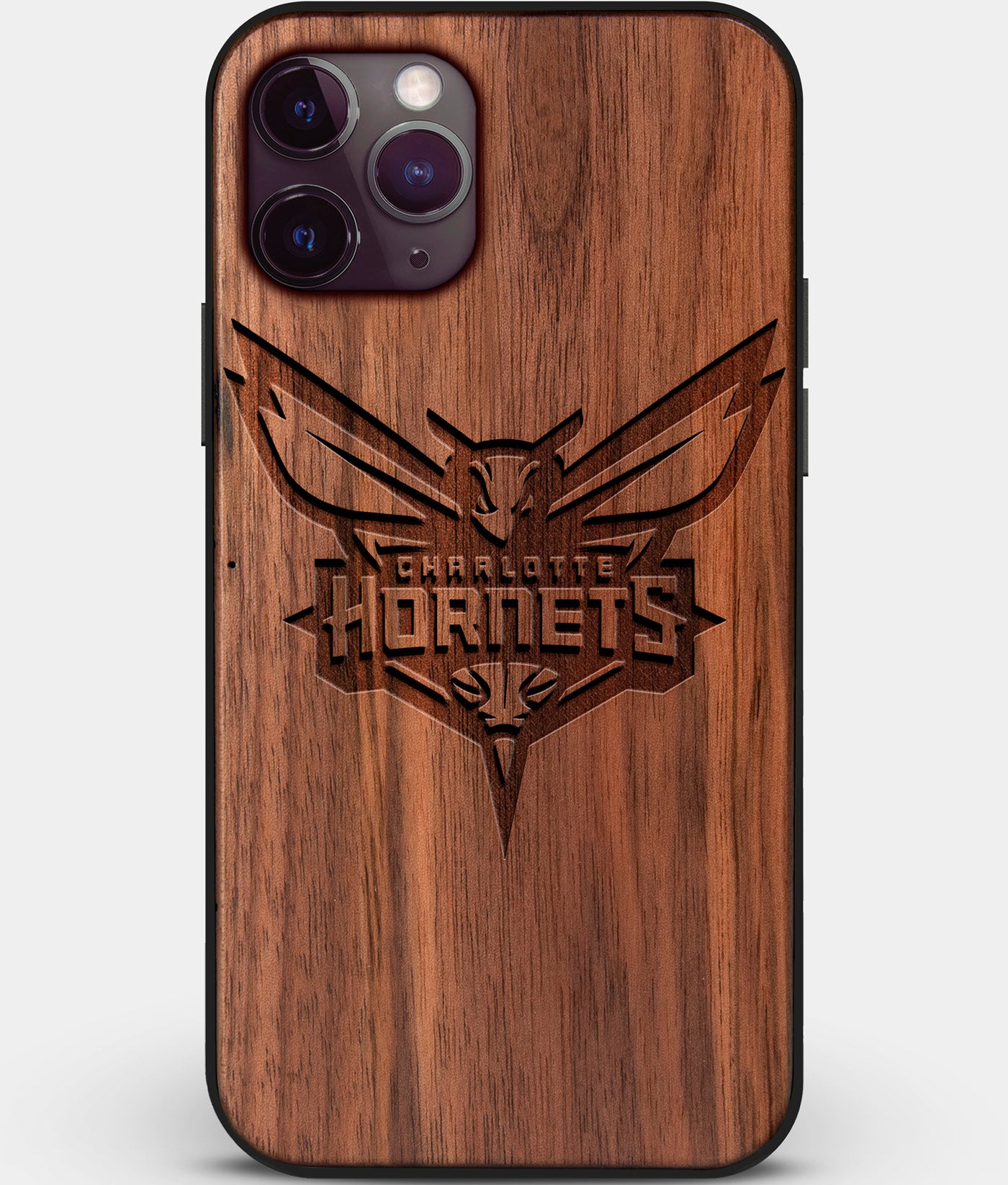Custom Carved Wood Charlotte Hornets iPhone 11 Pro Max Case | Personalized Walnut Wood Charlotte Hornets Cover, Birthday Gift, Gifts For Him, Monogrammed Gift For Fan | by Engraved In Nature