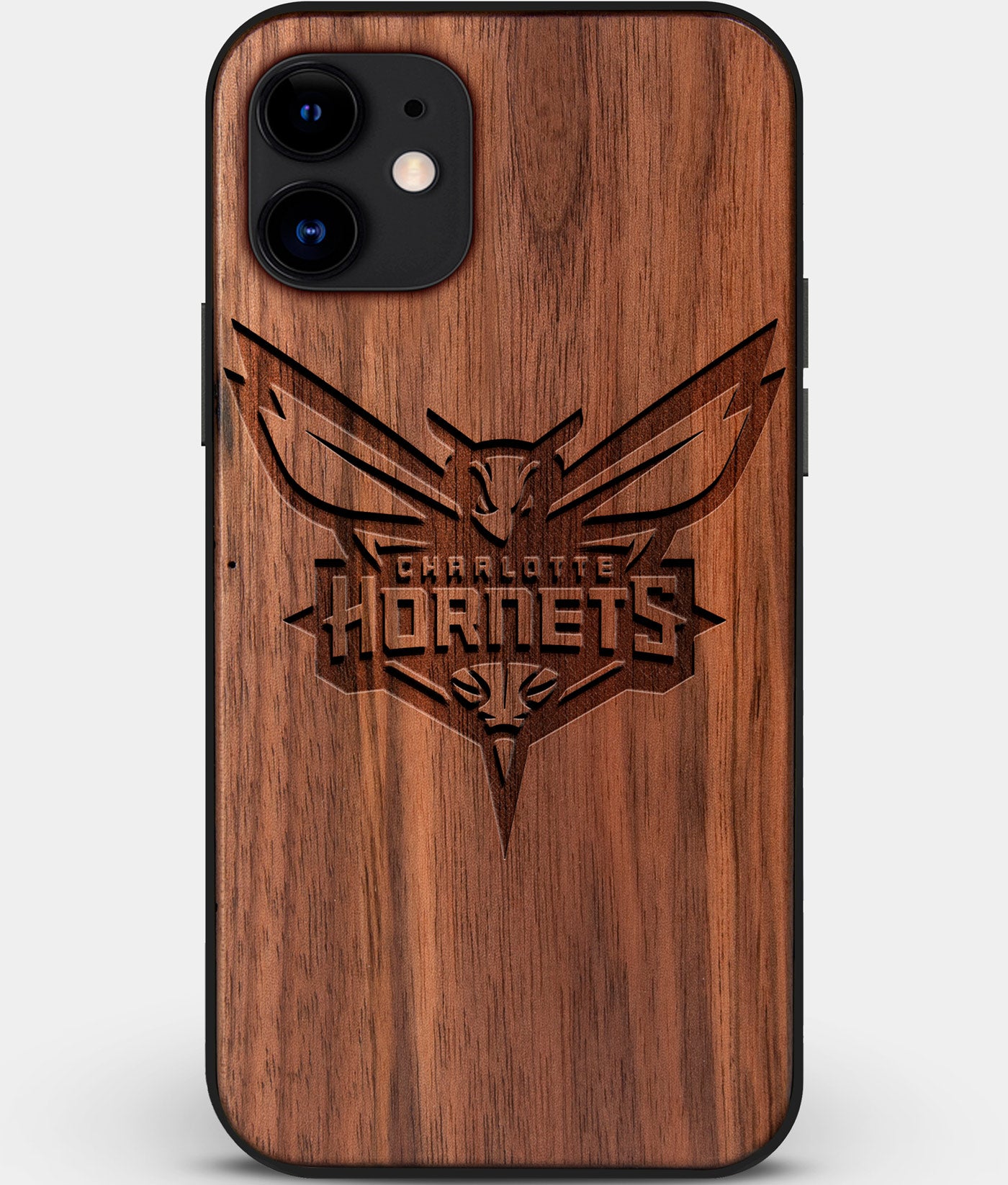 Custom Carved Wood Charlotte Hornets iPhone 12 Case | Personalized Walnut Wood Charlotte Hornets Cover, Birthday Gift, Gifts For Him, Monogrammed Gift For Fan | by Engraved In Nature