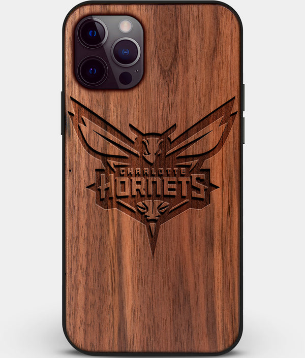 Custom Carved Wood Charlotte Hornets iPhone 12 Pro Case | Personalized Walnut Wood Charlotte Hornets Cover, Birthday Gift, Gifts For Him, Monogrammed Gift For Fan | by Engraved In Nature
