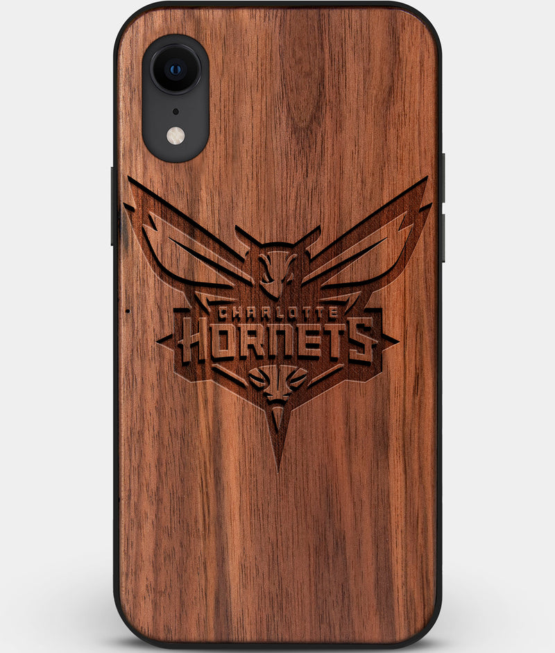 Custom Carved Wood Charlotte Hornets iPhone XR Case | Personalized Walnut Wood Charlotte Hornets Cover, Birthday Gift, Gifts For Him, Monogrammed Gift For Fan | by Engraved In Nature