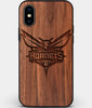 Custom Carved Wood Charlotte Hornets iPhone X/XS Case | Personalized Walnut Wood Charlotte Hornets Cover, Birthday Gift, Gifts For Him, Monogrammed Gift For Fan | by Engraved In Nature