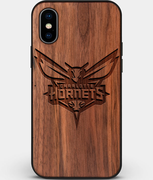 Custom Carved Wood Charlotte Hornets iPhone XS Max Case | Personalized Walnut Wood Charlotte Hornets Cover, Birthday Gift, Gifts For Him, Monogrammed Gift For Fan | by Engraved In Nature