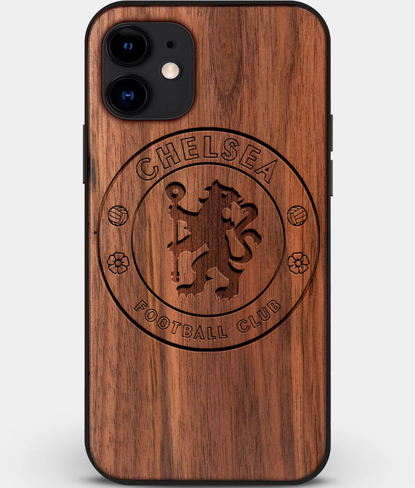 Custom Carved Wood Chelsea F.C. iPhone 11 Case | Personalized Walnut Wood Chelsea F.C. Cover, Birthday Gift, Gifts For Him, Monogrammed Gift For Fan | by Engraved In Nature