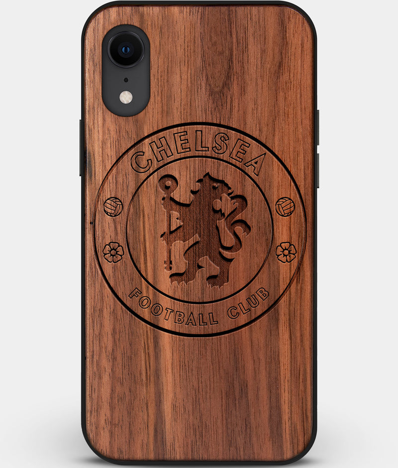Custom Carved Wood Chelsea F.C. iPhone XR Case | Personalized Walnut Wood Chelsea F.C. Cover, Birthday Gift, Gifts For Him, Monogrammed Gift For Fan | by Engraved In Nature